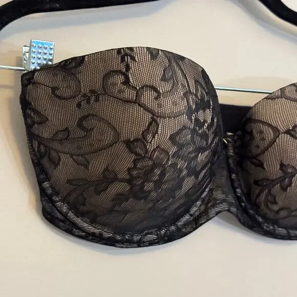 Natori Calais Strapless Bra Womens 32DDD Black Lace Mesh Underwired Convertible - Picture 2 of 8